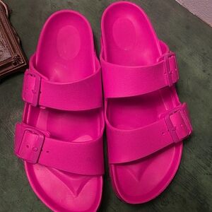 Hot Pink Birkenstocks Double Strap Slide Sandals Size40 Or US size 9.5
